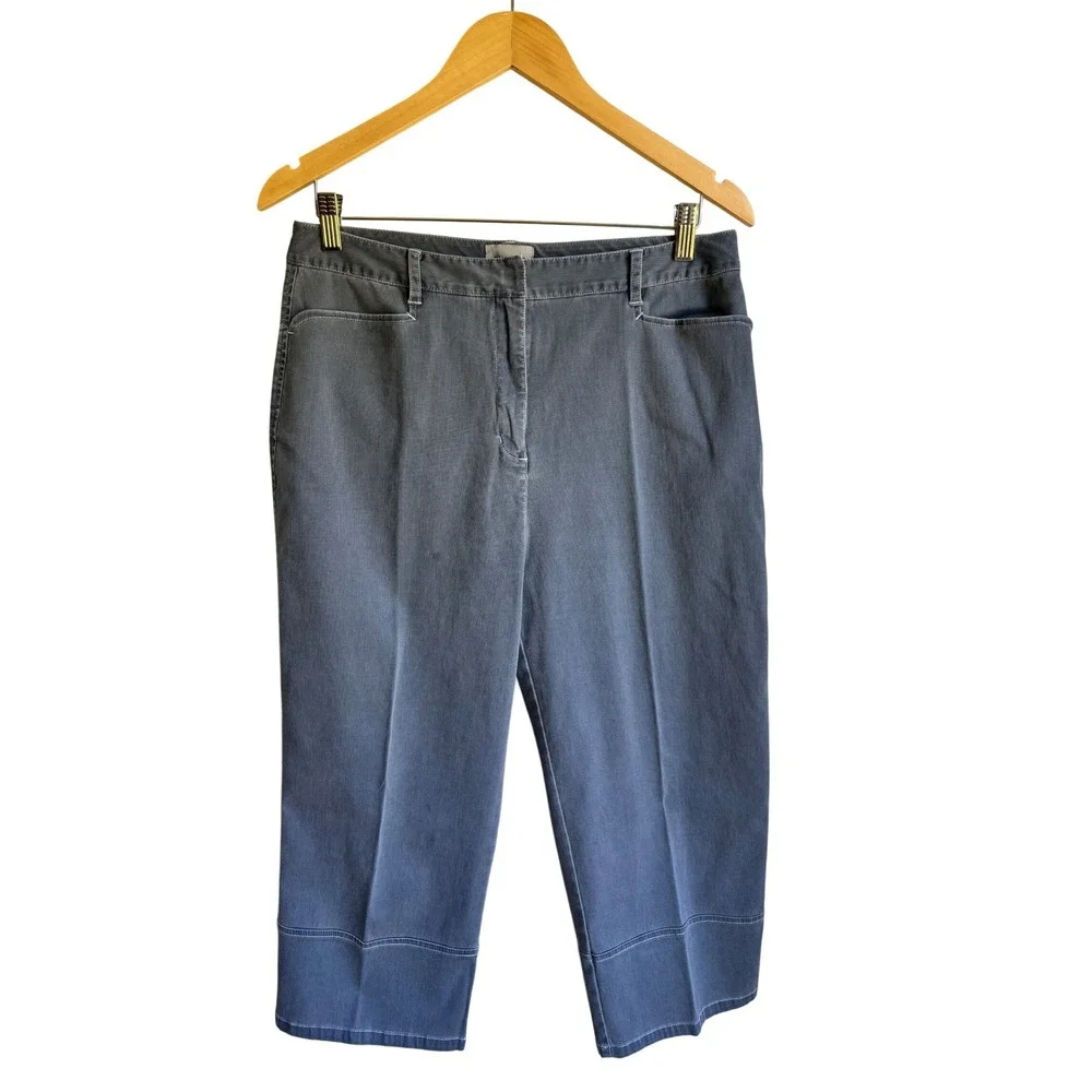 Chico's Women Gray Blue Ribbed Cotton Utility Shirt Jacket & Pant Set Size M